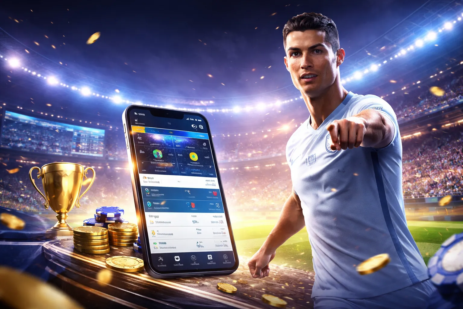 Người chơi e-sports với màn hình máy tính và logo 888vnd
